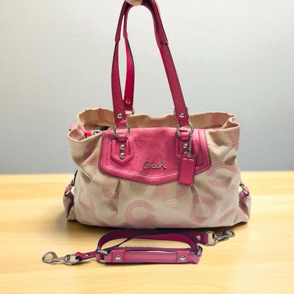 Coach Ashley Dotted Op Art Satchel-Pink! F20019 Handbag!! - Picture 1 of 12